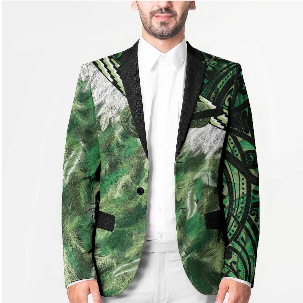 Green Traditional Cloak Aotearoa Blazer Maori Paua Shell Korowai Pattern - Polynesian Pride