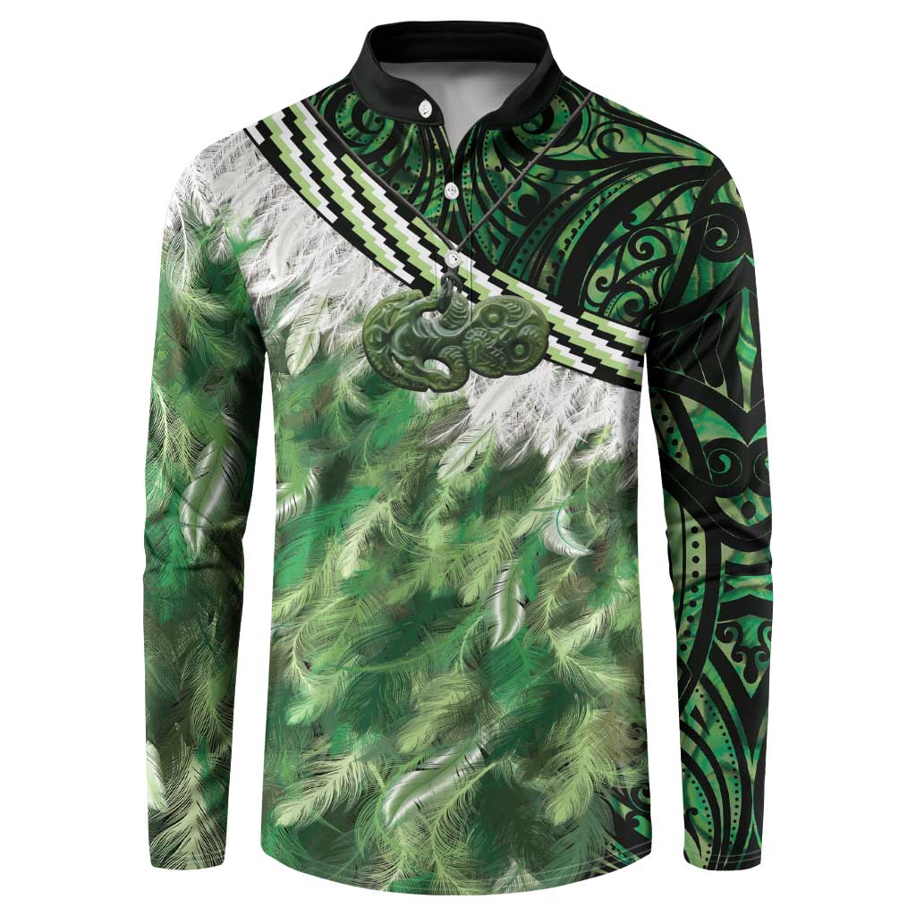 Green Traditional Cloak Aotearoa Button Sweatshirt Maori Paua Shell Korowai Pattern LT14 Green - Polynesian Pride