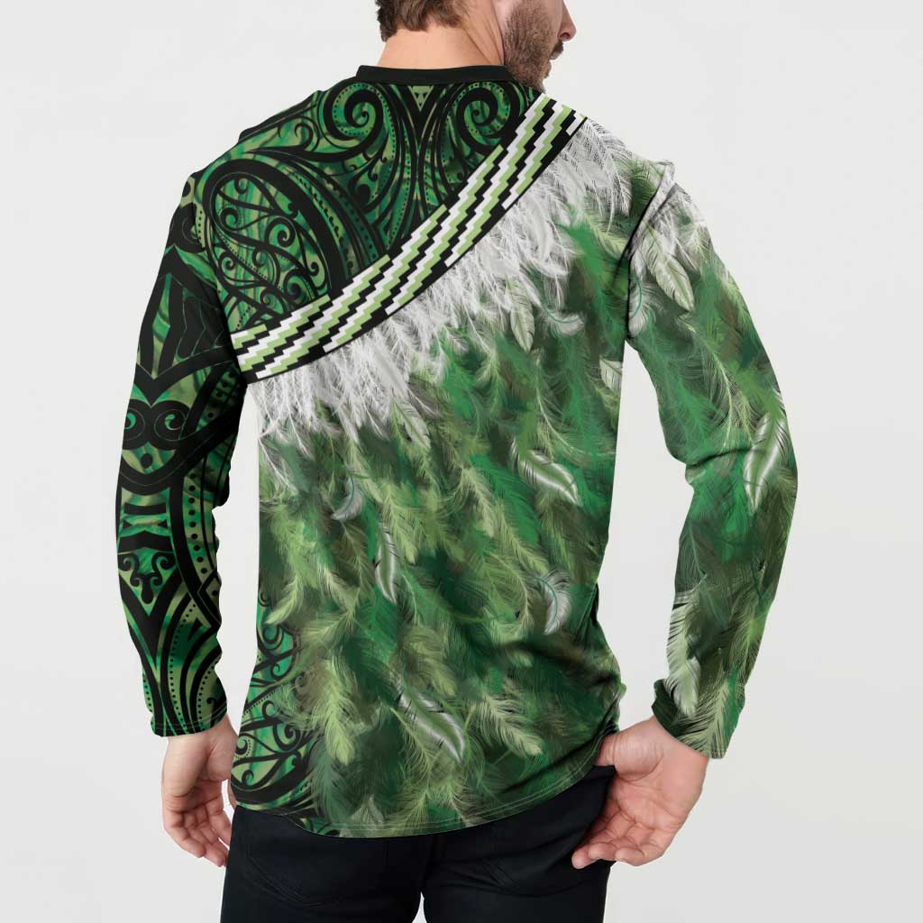 Green Traditional Cloak Aotearoa Button Sweatshirt Maori Paua Shell Korowai Pattern LT14 - Polynesian Pride