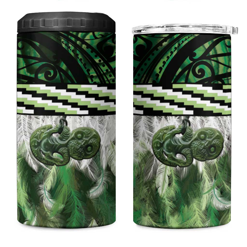 Green Traditional Cloak Aotearoa 4 in 1 Can Cooler Tumbler Maori Paua Shell Korowai Pattern LT14 One Size: 16 oz Green - Polynesian Pride