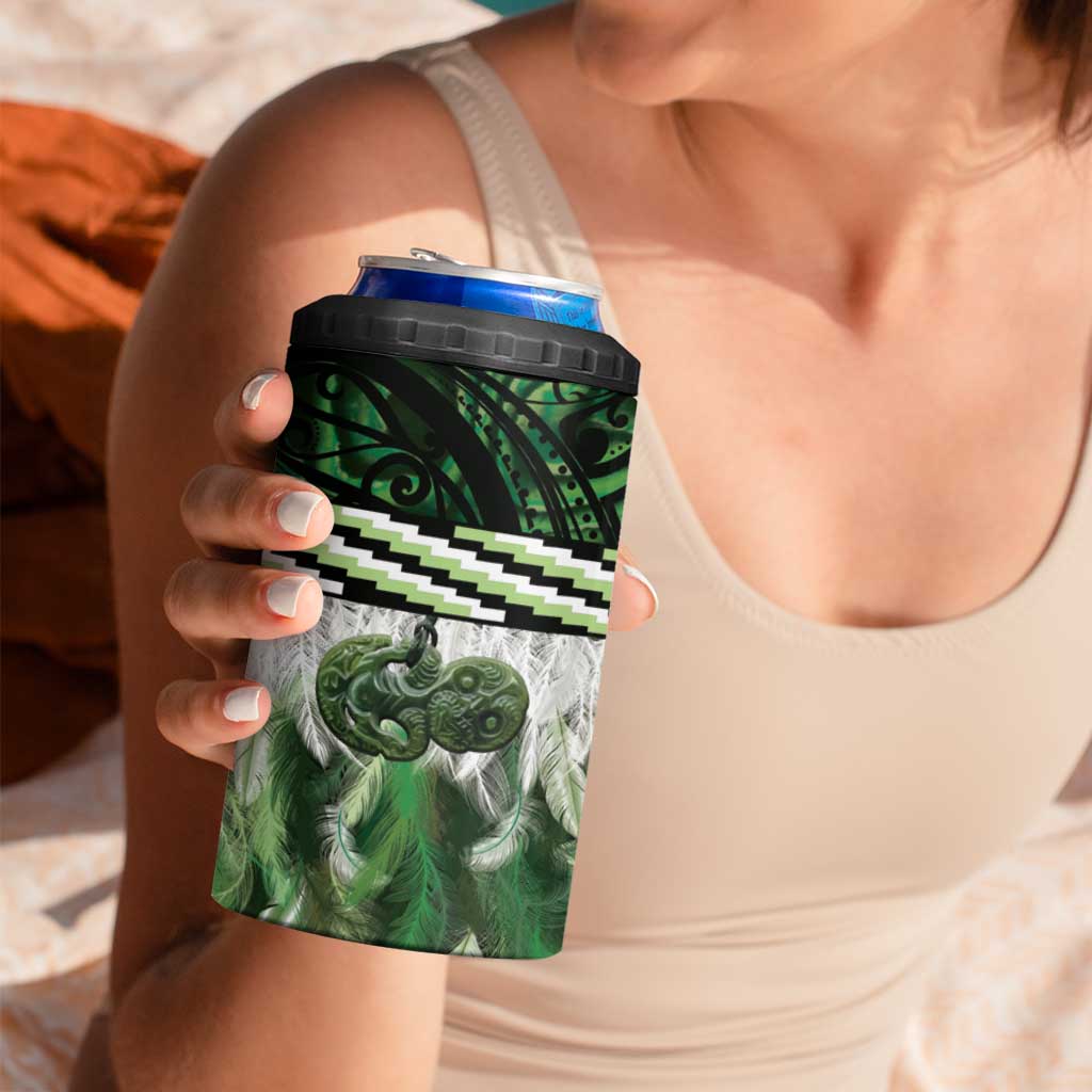 Green Traditional Cloak Aotearoa 4 in 1 Can Cooler Tumbler Maori Paua Shell Korowai Pattern LT14 - Polynesian Pride