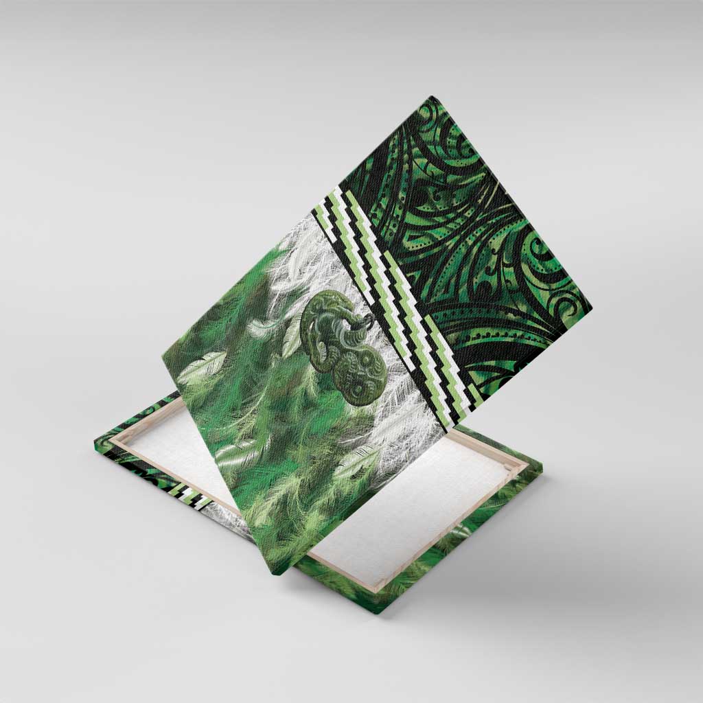 Green Traditional Cloak Aotearoa Canvas Wall Art Maori Paua Shell Korowai Pattern LT14 With Frame Green - Polynesian Pride