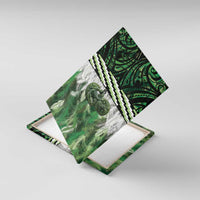 Green Traditional Cloak Aotearoa Canvas Wall Art Maori Paua Shell Korowai Pattern LT14 With Frame Green - Polynesian Pride