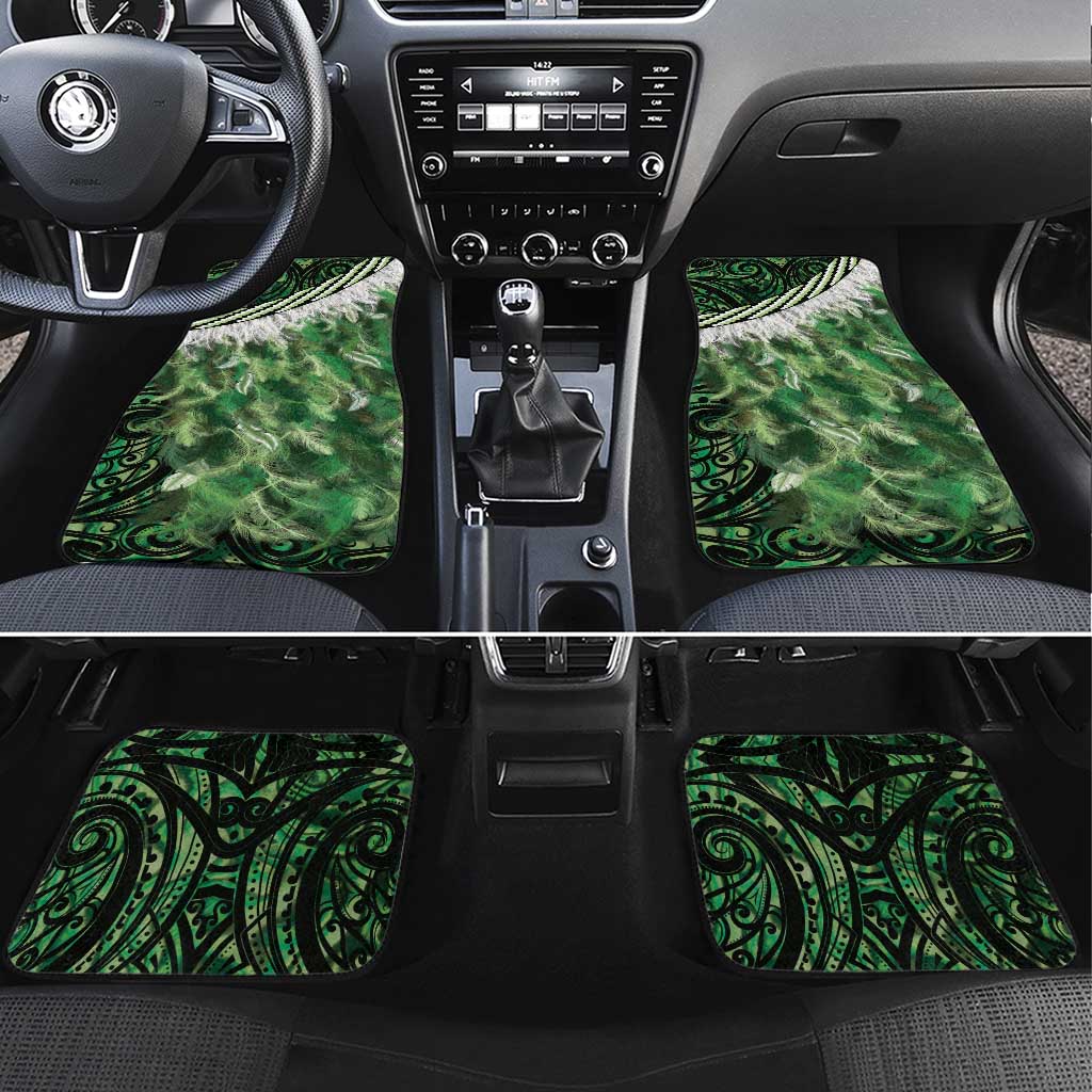 Green Traditional Cloak Aotearoa Car Mats Maori Paua Shell Korowai Pattern LT14 Set 4pcs Green - Polynesian Pride