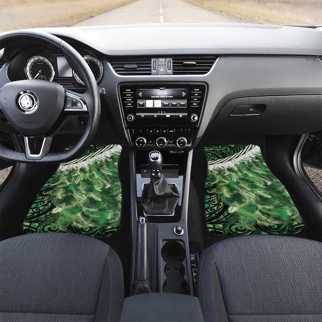 Green Traditional Cloak Aotearoa Car Mats Maori Paua Shell Korowai Pattern LT14 Set 2pcs - Front Green - Polynesian Pride