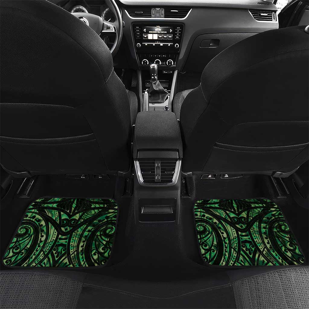 Green Traditional Cloak Aotearoa Car Mats Maori Paua Shell Korowai Pattern LT14 Set 2pcs - Back Green - Polynesian Pride