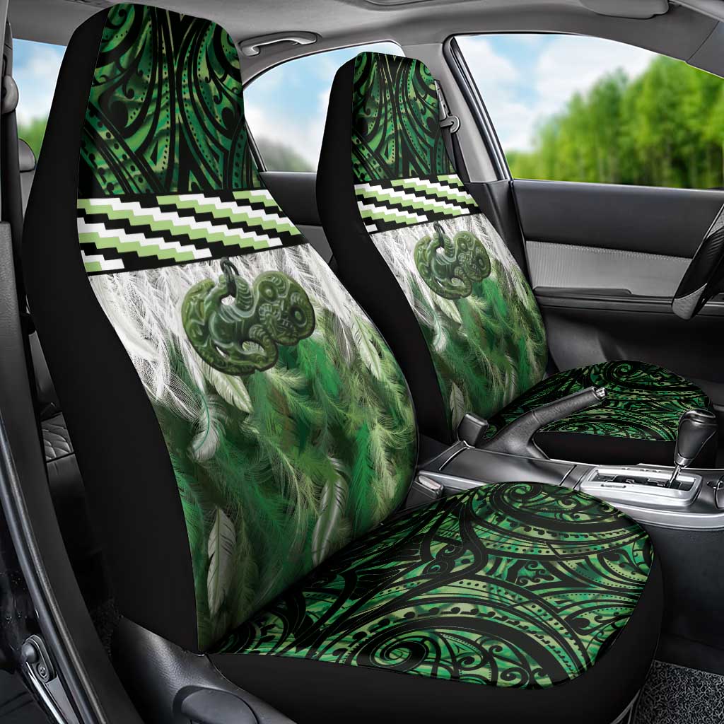 Green Traditional Cloak Aotearoa Car Seat Cover Maori Paua Shell Korowai Pattern