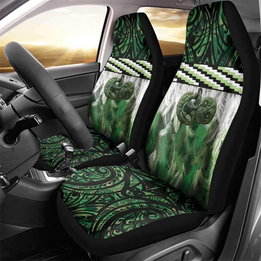 Green Traditional Cloak Aotearoa Car Seat Cover Maori Paua Shell Korowai Pattern