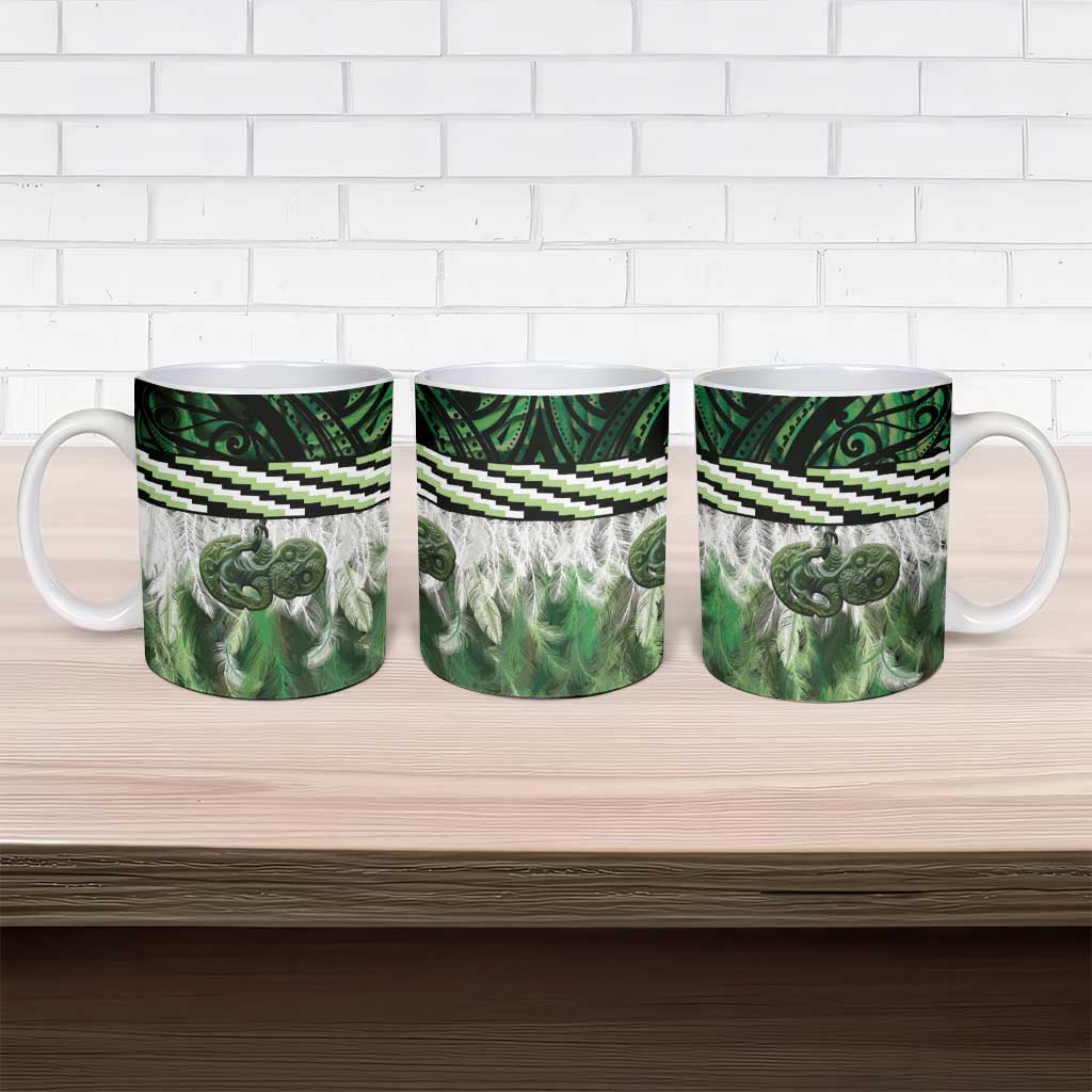 Green Traditional Cloak Aotearoa Ceramic Mug Maori Paua Shell Korowai Pattern - Polynesian Pride