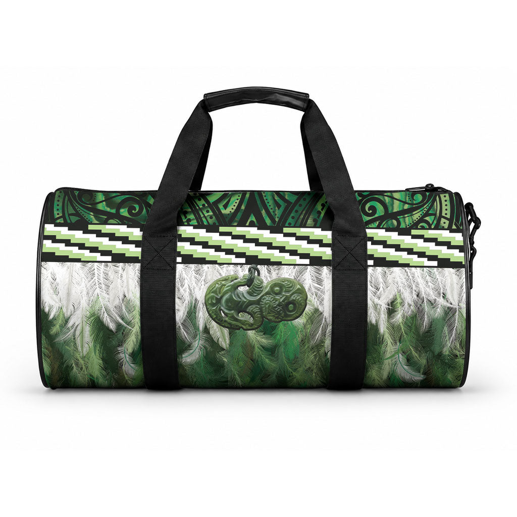 Green Traditional Cloak Aotearoa Duffle Bag Maori Paua Shell Korowai Pattern LT14 One size Green - Polynesian Pride