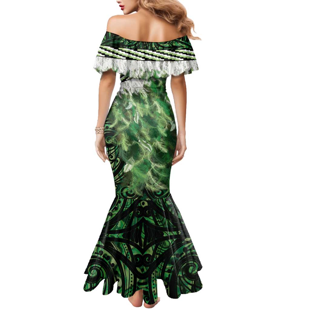 Green Traditional Cloak Aotearoa Family Matching Mermaid Dress and Hawaiian Shirt Maori Paua Shell Korowai Pattern