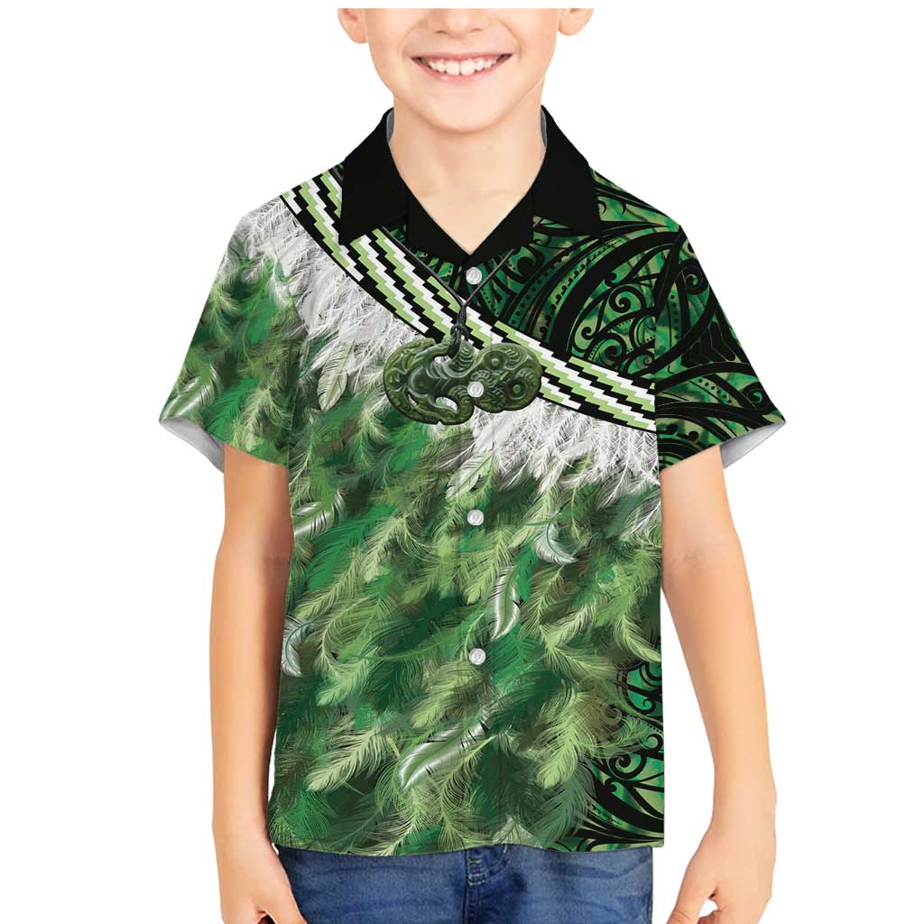 Green Traditional Cloak Aotearoa Family Matching Mermaid Dress and Hawaiian Shirt Maori Paua Shell Korowai Pattern