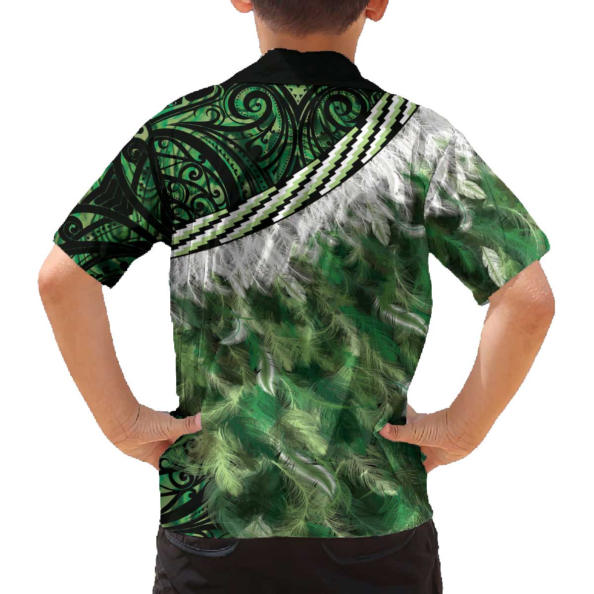Green Traditional Cloak Aotearoa Family Matching Off The Shoulder Long Sleeve Dress and Hawaiian Shirt Maori Paua Shell Korowai Pattern