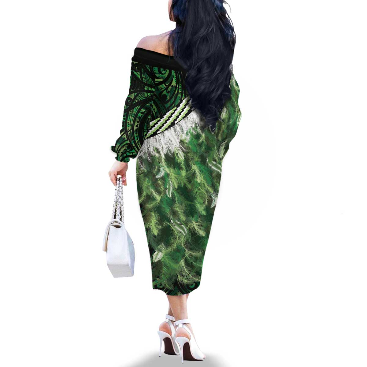 Green Traditional Cloak Aotearoa Family Matching Off The Shoulder Long Sleeve Dress and Hawaiian Shirt Maori Paua Shell Korowai Pattern