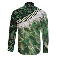 Green Traditional Cloak Aotearoa Family Matching Short Sleeve Bodycon Dress and Hawaiian Shirt Maori Paua Shell Korowai Pattern