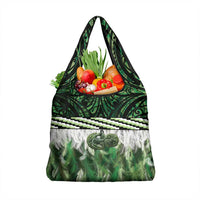 Green Traditional Cloak Aotearoa Grocery Bag Maori Paua Shell Korowai Pattern