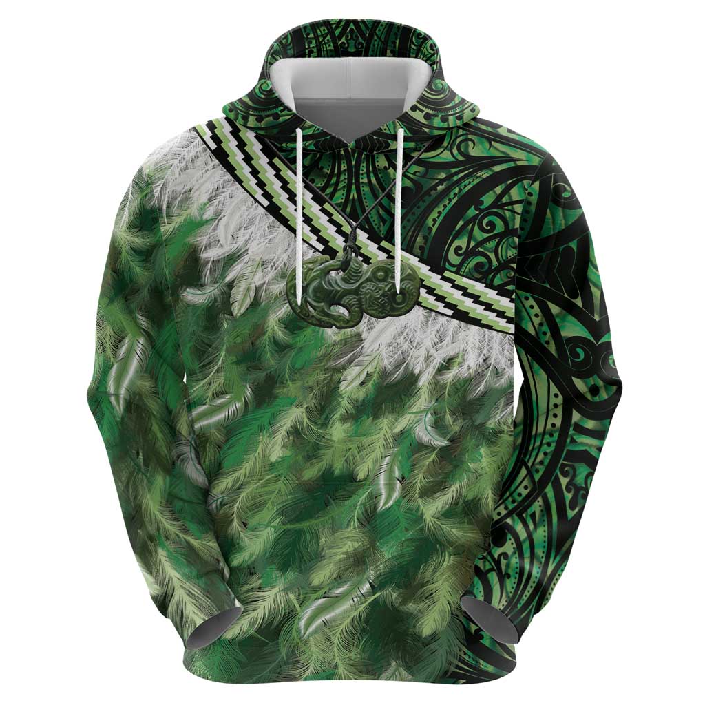 Green Traditional Cloak Aotearoa Hoodie Maori Paua Shell Korowai Pattern