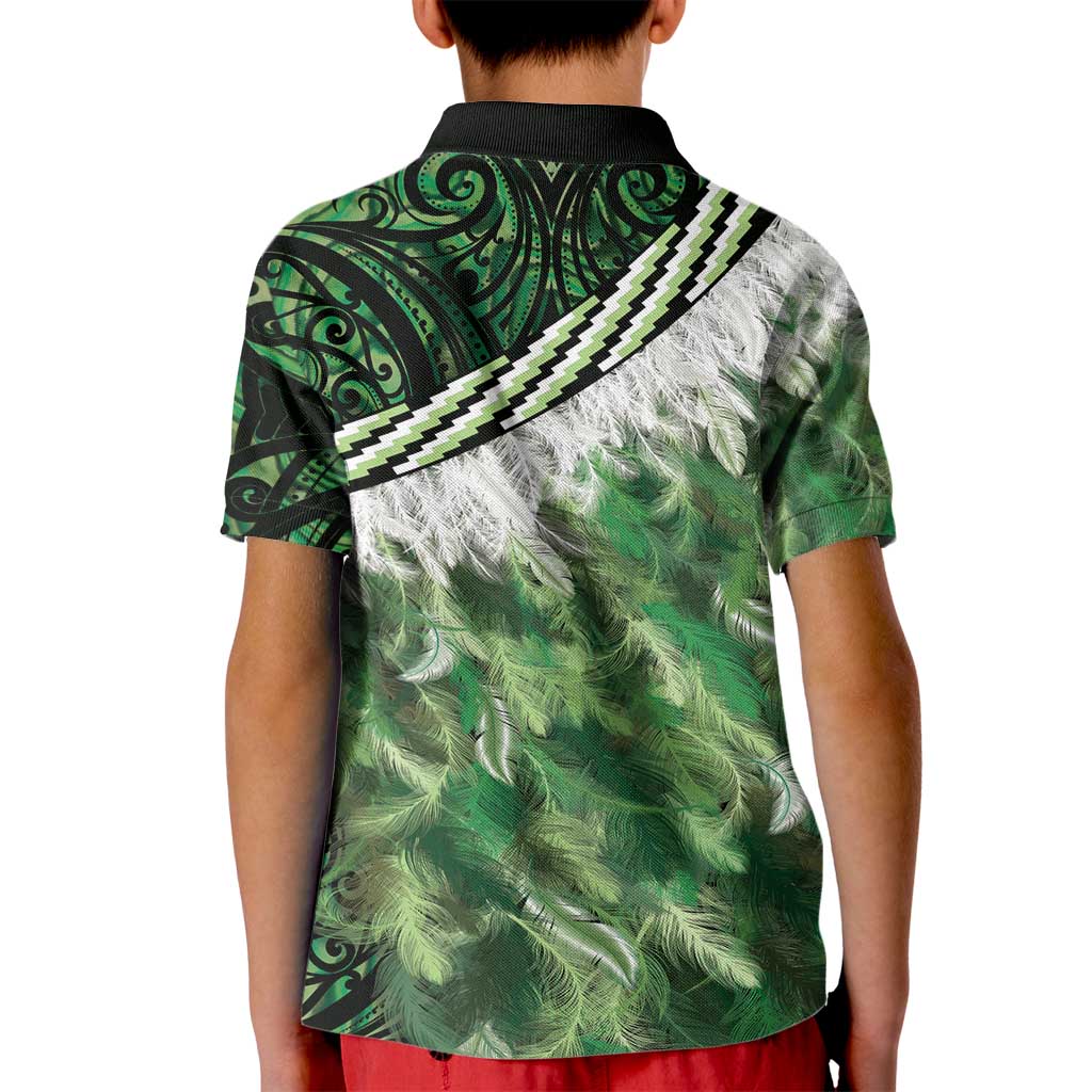 Green Traditional Cloak Aotearoa Kid Polo Shirt Maori Paua Shell Korowai Pattern