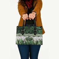 Green Traditional Cloak Aotearoa Leather Bag Maori Paua Shell Korowai Pattern - Polynesian Pride