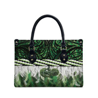 Green Traditional Cloak Aotearoa Leather Bag Maori Paua Shell Korowai Pattern - Polynesian Pride