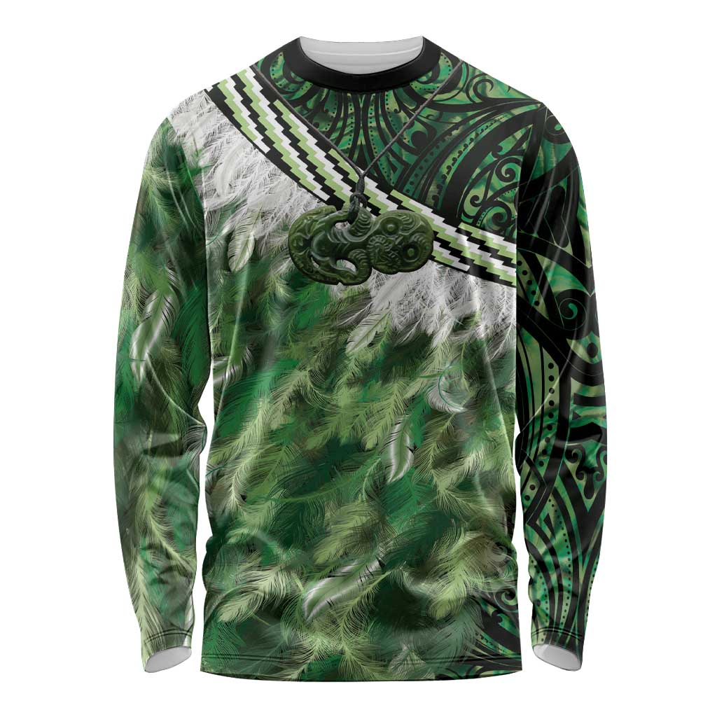 Green Traditional Cloak Aotearoa Long Sleeve Shirt Maori Paua Shell Korowai Pattern LT14 Unisex Green - Polynesian Pride