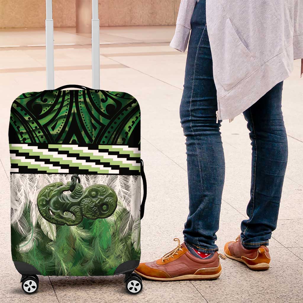 Green Traditional Cloak Aotearoa Luggage Cover Maori Paua Shell Korowai Pattern