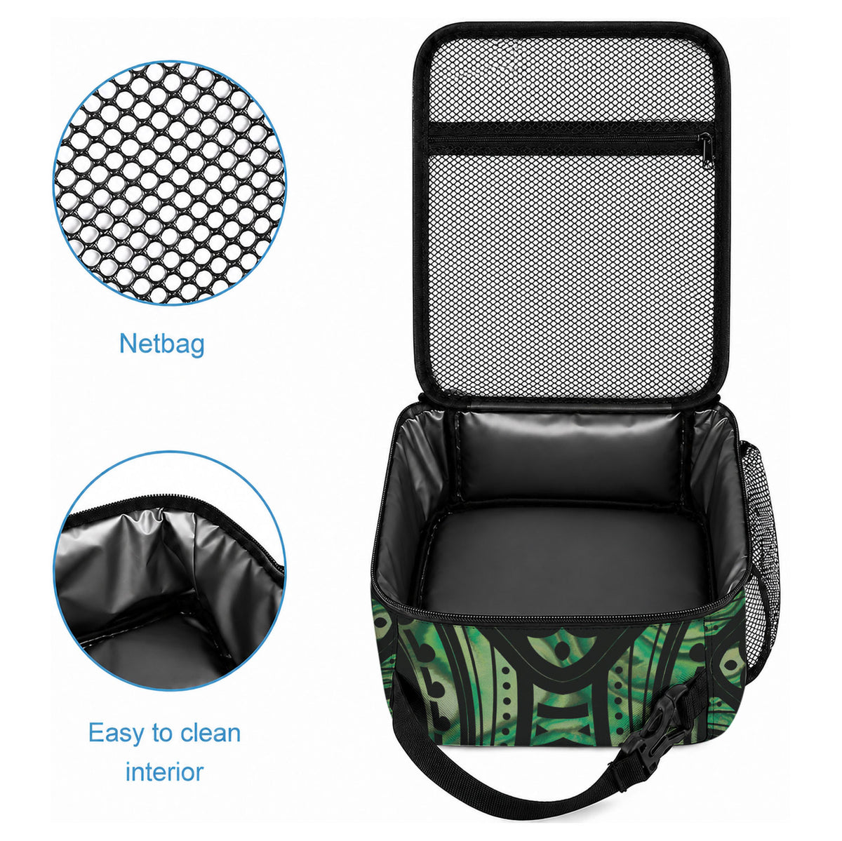 Green Traditional Cloak Aotearoa Lunch Bag Maori Paua Shell Korowai Pattern LT14 - Polynesian Pride