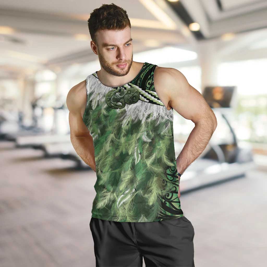 Green Traditional Cloak Aotearoa Men Tank Top Maori Paua Shell Korowai Pattern LT14 Green - Polynesian Pride