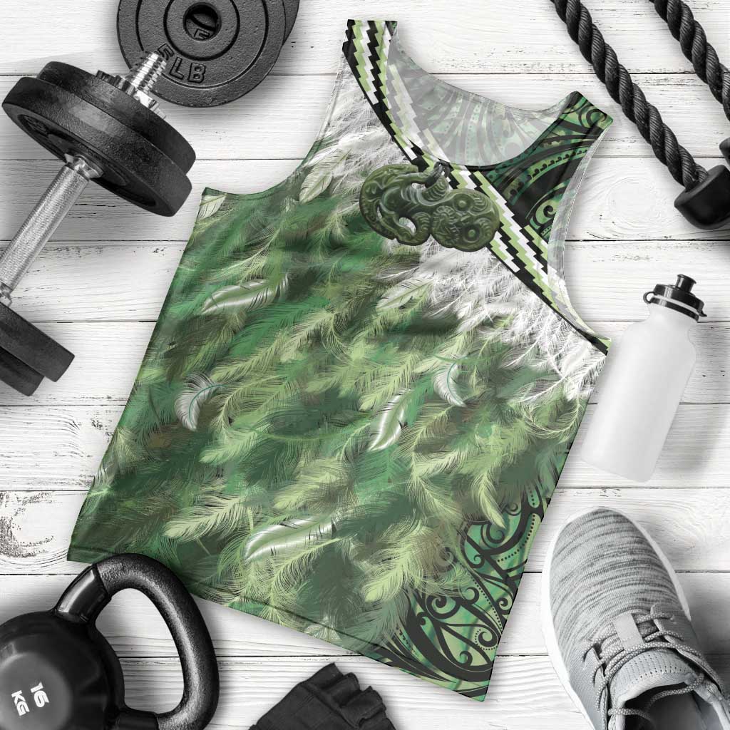 Green Traditional Cloak Aotearoa Men Tank Top Maori Paua Shell Korowai Pattern LT14 - Polynesian Pride