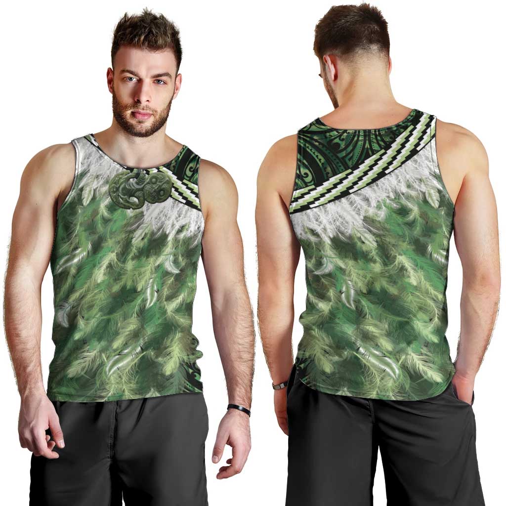 Green Traditional Cloak Aotearoa Men Tank Top Maori Paua Shell Korowai Pattern LT14 - Polynesian Pride