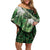 Green Traditional Cloak Aotearoa Off Shoulder Short Dress Maori Paua Shell Korowai Pattern