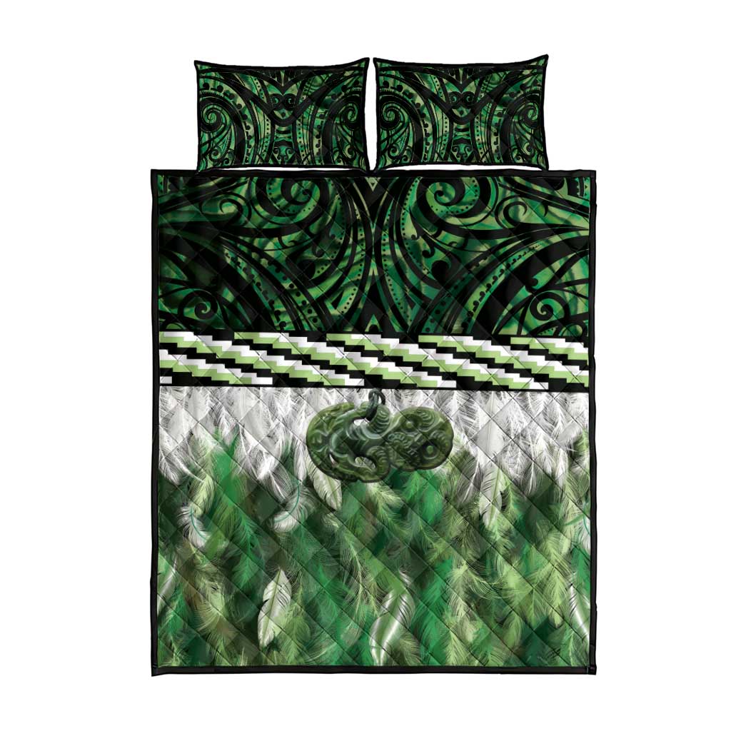 Green Traditional Cloak Aotearoa Quilt Bed Set Maori Paua Shell Korowai Pattern LT14 - Polynesian Pride