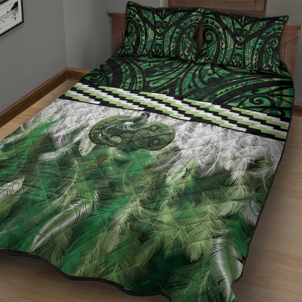 Green Traditional Cloak Aotearoa Quilt Bed Set Maori Paua Shell Korowai Pattern LT14 - Polynesian Pride