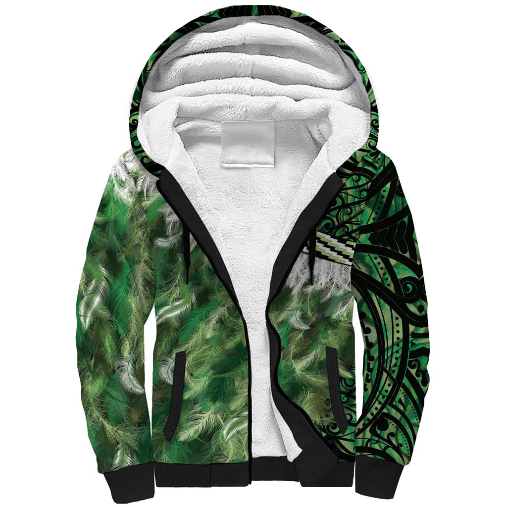 Green Traditional Cloak Aotearoa Sherpa Hoodie Maori Paua Shell Korowai Pattern LT14 Unisex Green - Polynesian Pride