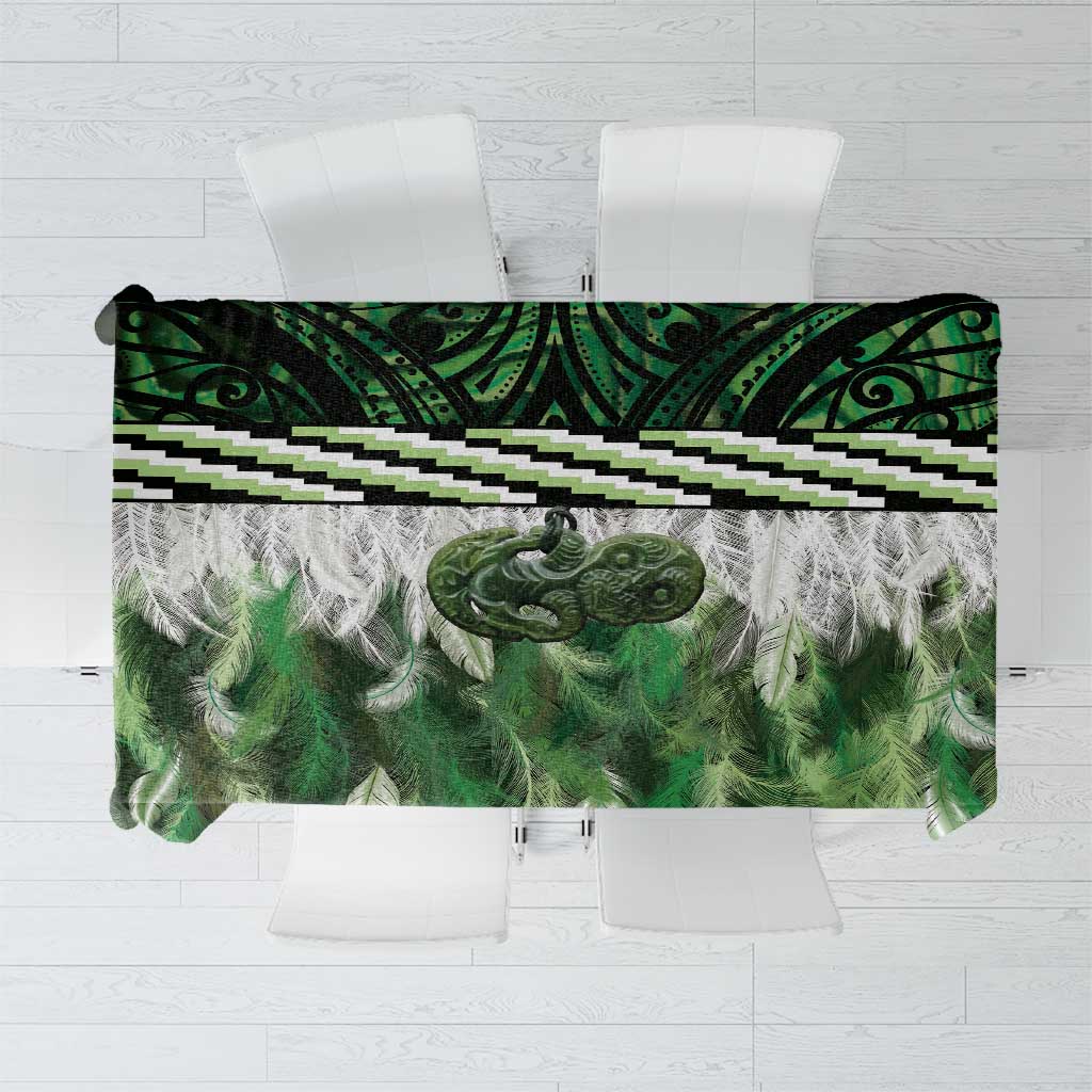Green Traditional Cloak Aotearoa Tablecloth Maori Paua Shell Korowai Pattern LT14 Green - Polynesian Pride