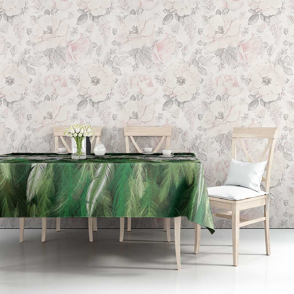 Green Traditional Cloak Aotearoa Tablecloth Maori Paua Shell Korowai Pattern LT14 - Polynesian Pride