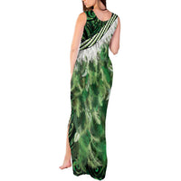 Green Traditional Cloak Aotearoa Tank Maxi Dress Maori Paua Shell Korowai Pattern