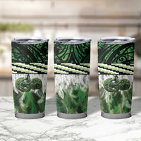 Green Traditional Cloak Aotearoa Tumbler Cup Maori Paua Shell Korowai Pattern