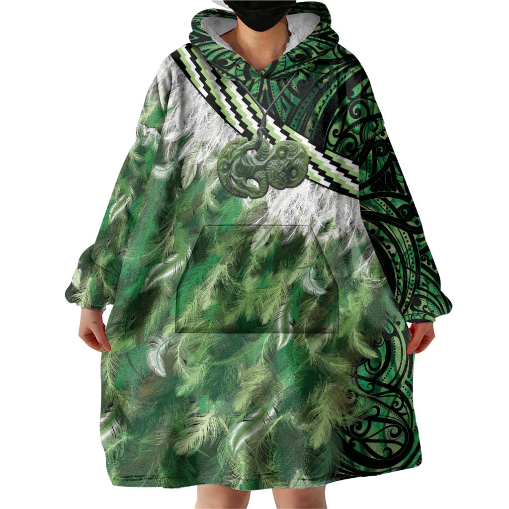 Green Traditional Cloak Aotearoa Wearable Blanket Hoodie Maori Paua Shell Korowai Pattern LT14 - Polynesian Pride