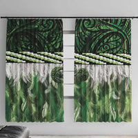 Green Traditional Cloak Aotearoa Window Curtain Maori Paua Shell Korowai Pattern LT14 With Hooks Green - Polynesian Pride