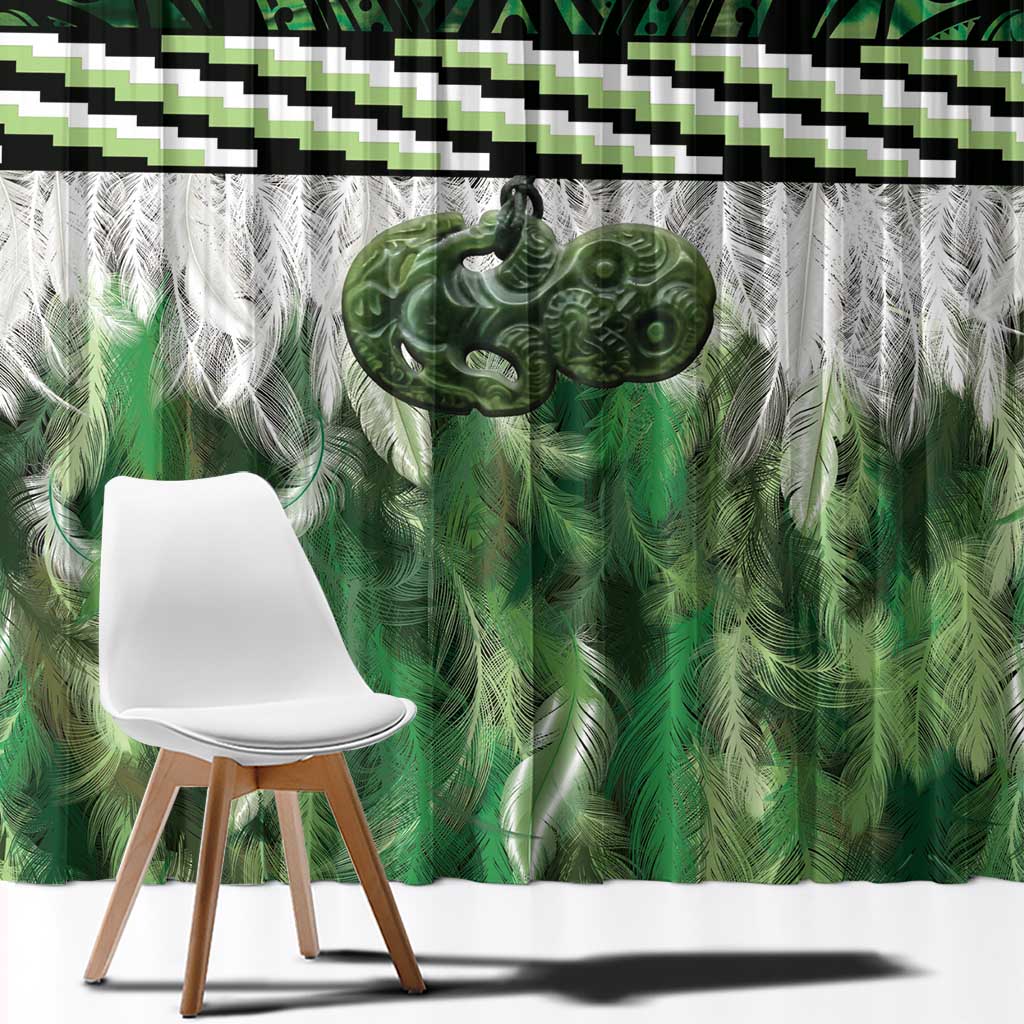 Green Traditional Cloak Aotearoa Window Curtain Maori Paua Shell Korowai Pattern LT14 - Polynesian Pride