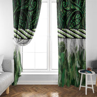 Green Traditional Cloak Aotearoa Window Curtain Maori Paua Shell Korowai Pattern LT14 - Polynesian Pride