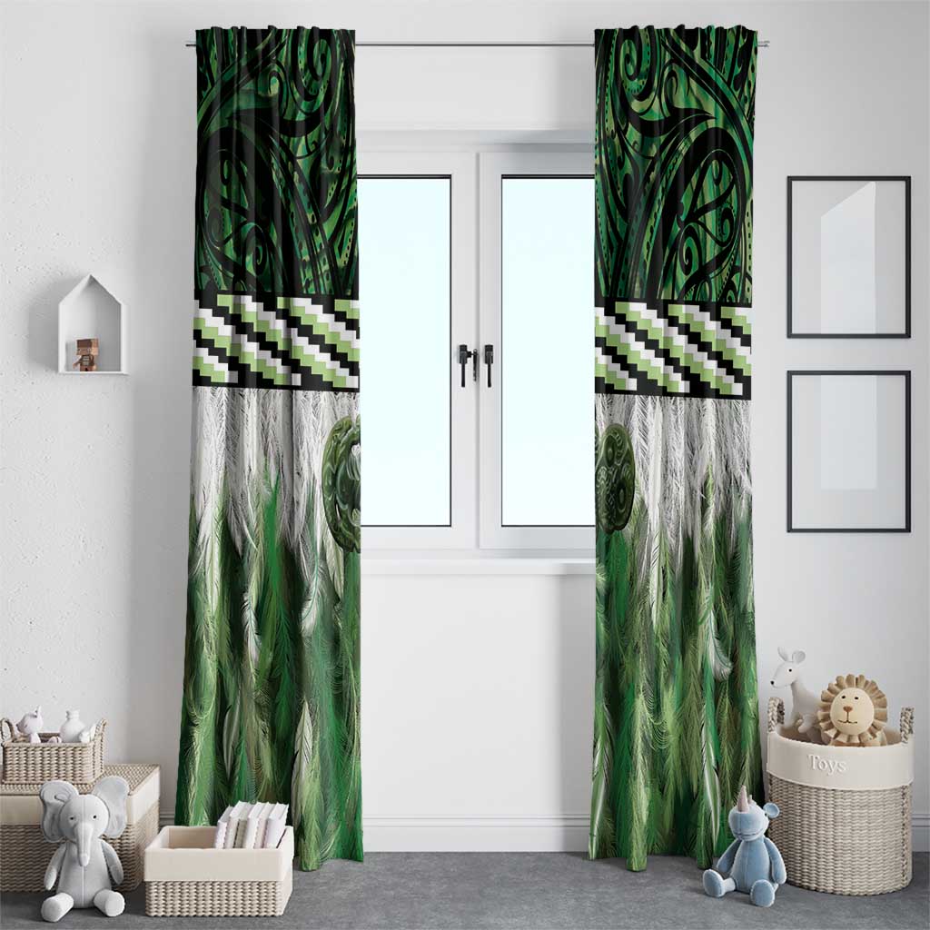 Green Traditional Cloak Aotearoa Window Curtain Maori Paua Shell Korowai Pattern LT14 - Polynesian Pride