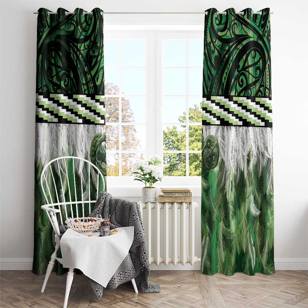 Green Traditional Cloak Aotearoa Window Curtain Maori Paua Shell Korowai Pattern LT14 - Polynesian Pride