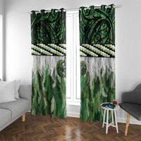 Green Traditional Cloak Aotearoa Window Curtain Maori Paua Shell Korowai Pattern LT14 With Grommets Green - Polynesian Pride
