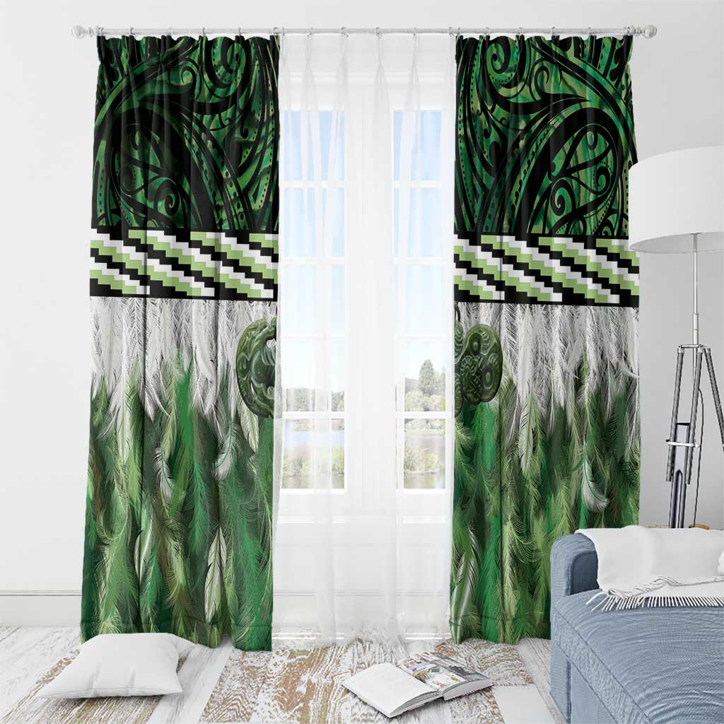 Green Traditional Cloak Aotearoa Window Curtain Maori Paua Shell Korowai Pattern LT14 - Polynesian Pride