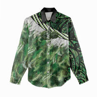 Green Traditional Cloak Aotearoa Women Casual Shirt Maori Paua Shell Korowai Pattern