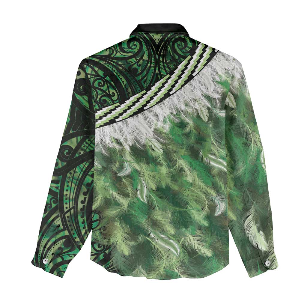 Green Traditional Cloak Aotearoa Women Casual Shirt Maori Paua Shell Korowai Pattern