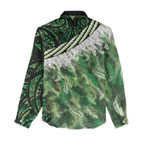 Green Traditional Cloak Aotearoa Women Casual Shirt Maori Paua Shell Korowai Pattern