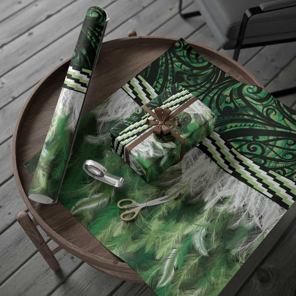 Green Traditional Cloak Aotearoa Wrapping Paper Maori Paua Shell Korowai Pattern - Polynesian Pride
